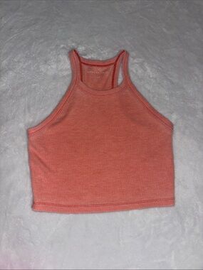 American Eagle Outfitters Coral Ribbed Racerback Crop Tank